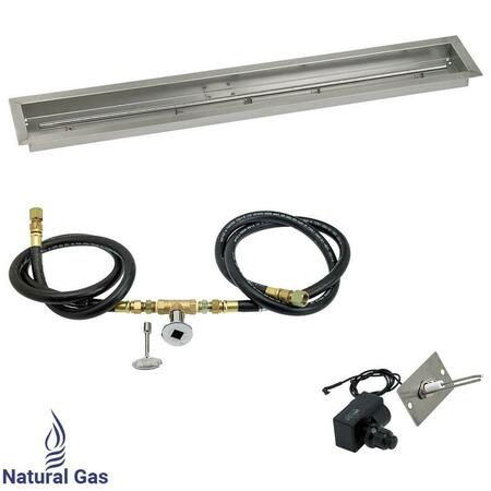 AMERICAN FIREGLASS 48 X 6 In. Linear Stainless Steel Drop-In Fire Pit Pan With Spark Ignition Kit - Natural Gas SS-LCBKIT-N-48
